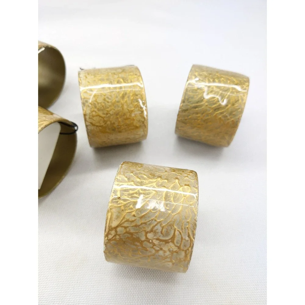 Pier 1 Napkin Rings Gold Crackle Metallic Marbleized Set of 8 2759600